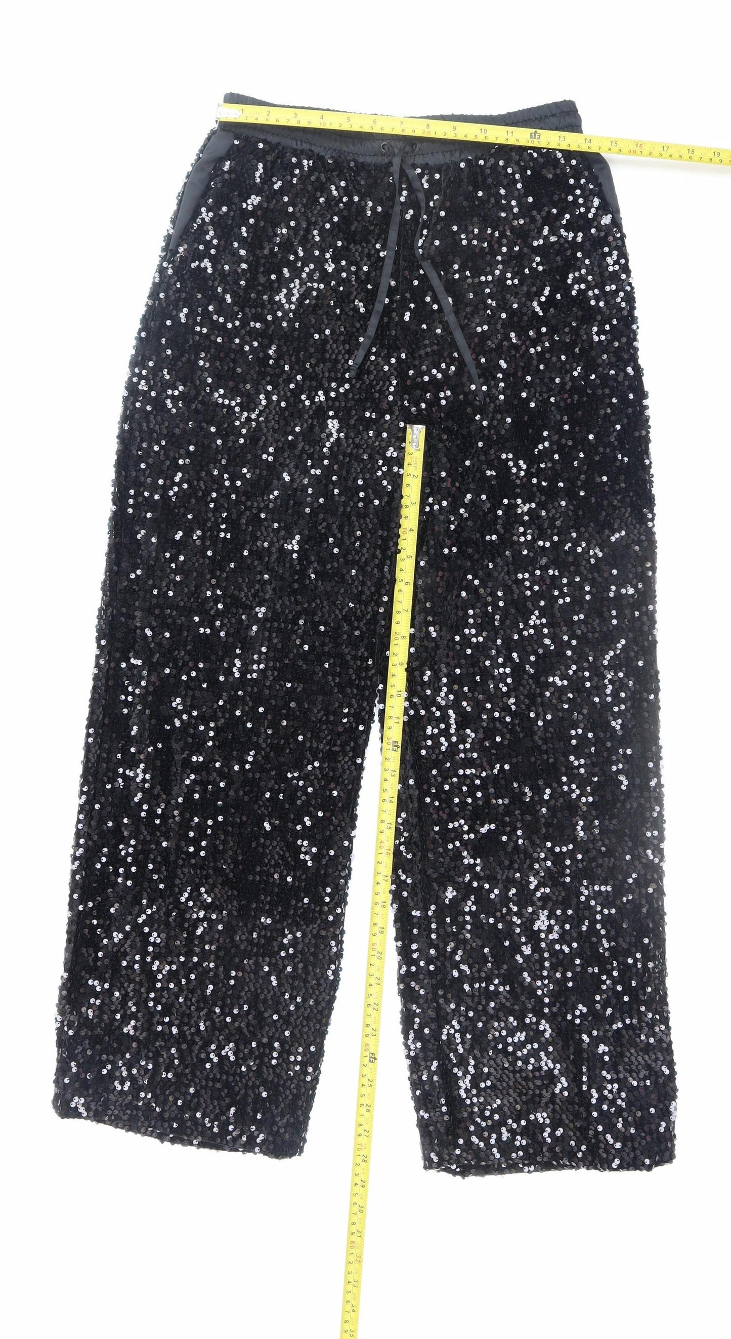 Primark Women's Black Sequin Wide-Leg Party Trousers Size S