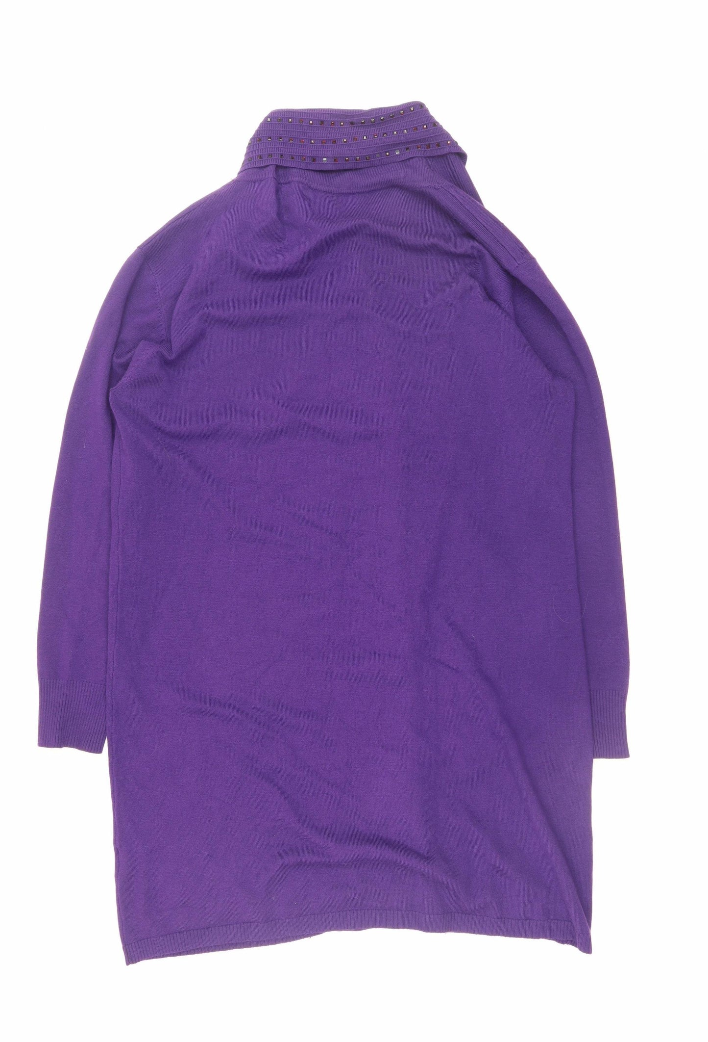 Autonomy Women Purple Rhinestone Open Knit Cardigan L Viscose Blend