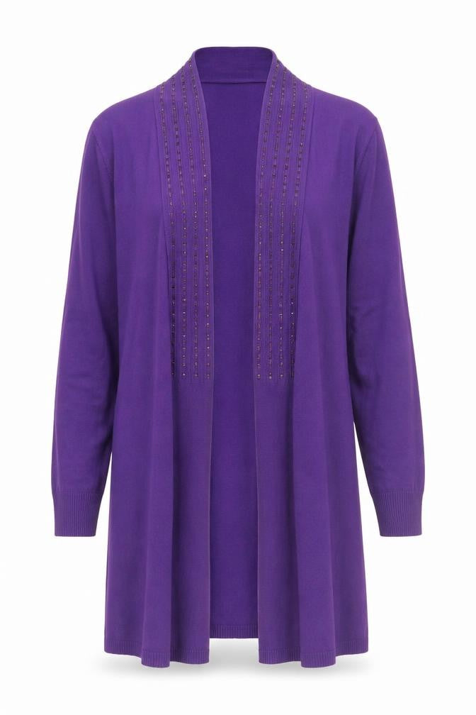 Autonomy Women Purple Rhinestone Open Knit Cardigan L Viscose Blend