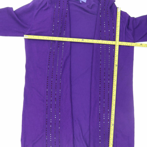 Autonomy Women Purple Rhinestone Open Knit Cardigan L Viscose Blend