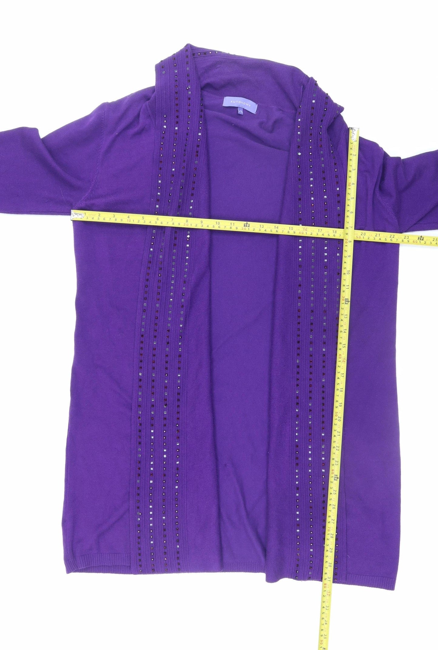 Autonomy Women Purple Rhinestone Open Knit Cardigan L Viscose Blend