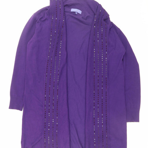 Autonomy Women Purple Rhinestone Open Knit Cardigan L Viscose Blend