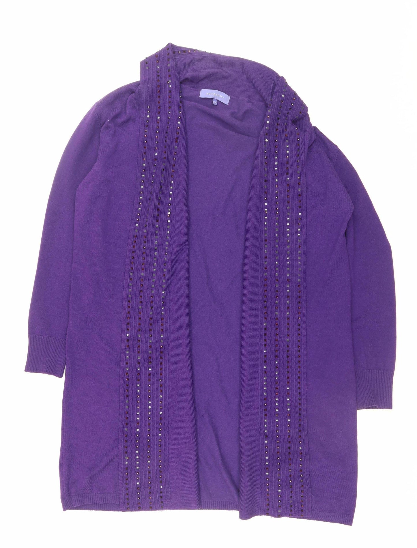 Autonomy Women Purple Rhinestone Open Knit Cardigan L Viscose Blend
