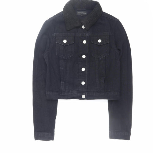 PrettyLittleThing Women’s Black Cropped Denim Jacket Size 6 Petite