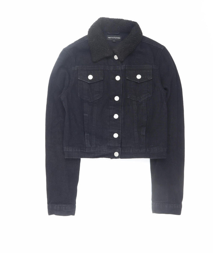 PrettyLittleThing Women’s Black Cropped Denim Jacket Size 6 Petite