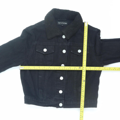 PrettyLittleThing Women’s Black Cropped Denim Jacket Size 6 Petite