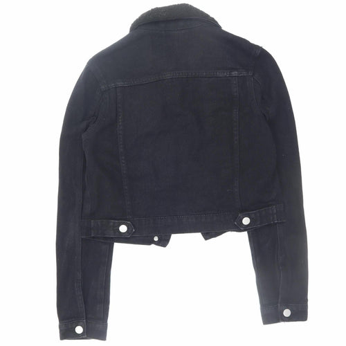 PrettyLittleThing Women’s Black Cropped Denim Jacket Size 6 Petite