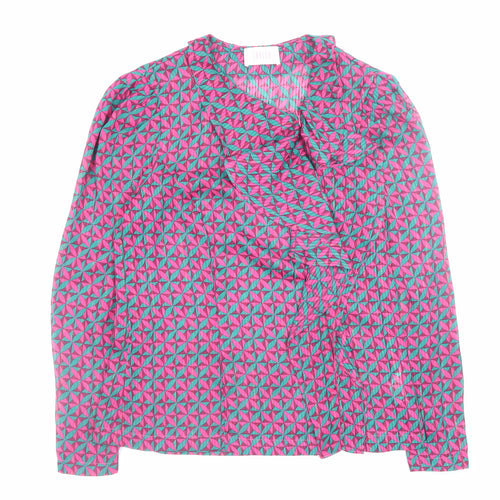 Savida Women’s Pink Geometric Ruffle Wrap Blouse Size 8