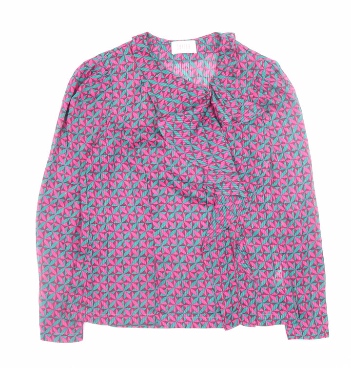 Savida Women’s Pink Geometric Ruffle Wrap Blouse Size 8