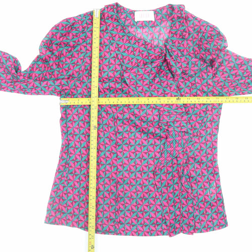Savida Women’s Pink Geometric Ruffle Wrap Blouse Size 8