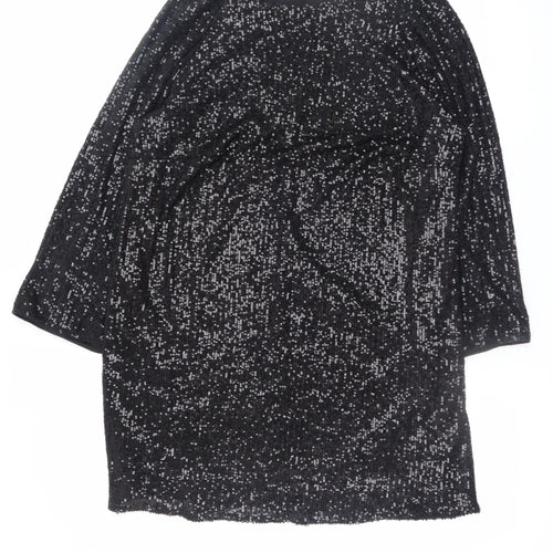 H&M Women Black Sequin Shift Dress Size 12 Party Cocktail 3/4 Sleeve