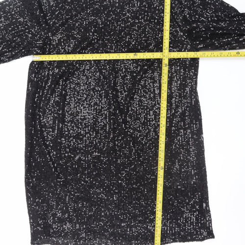 H&M Women Black Sequin Shift Dress Size 12 Party Cocktail 3/4 Sleeve