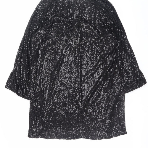 H&M Women Black Sequin Shift Dress Size 12 Party Cocktail 3/4 Sleeve