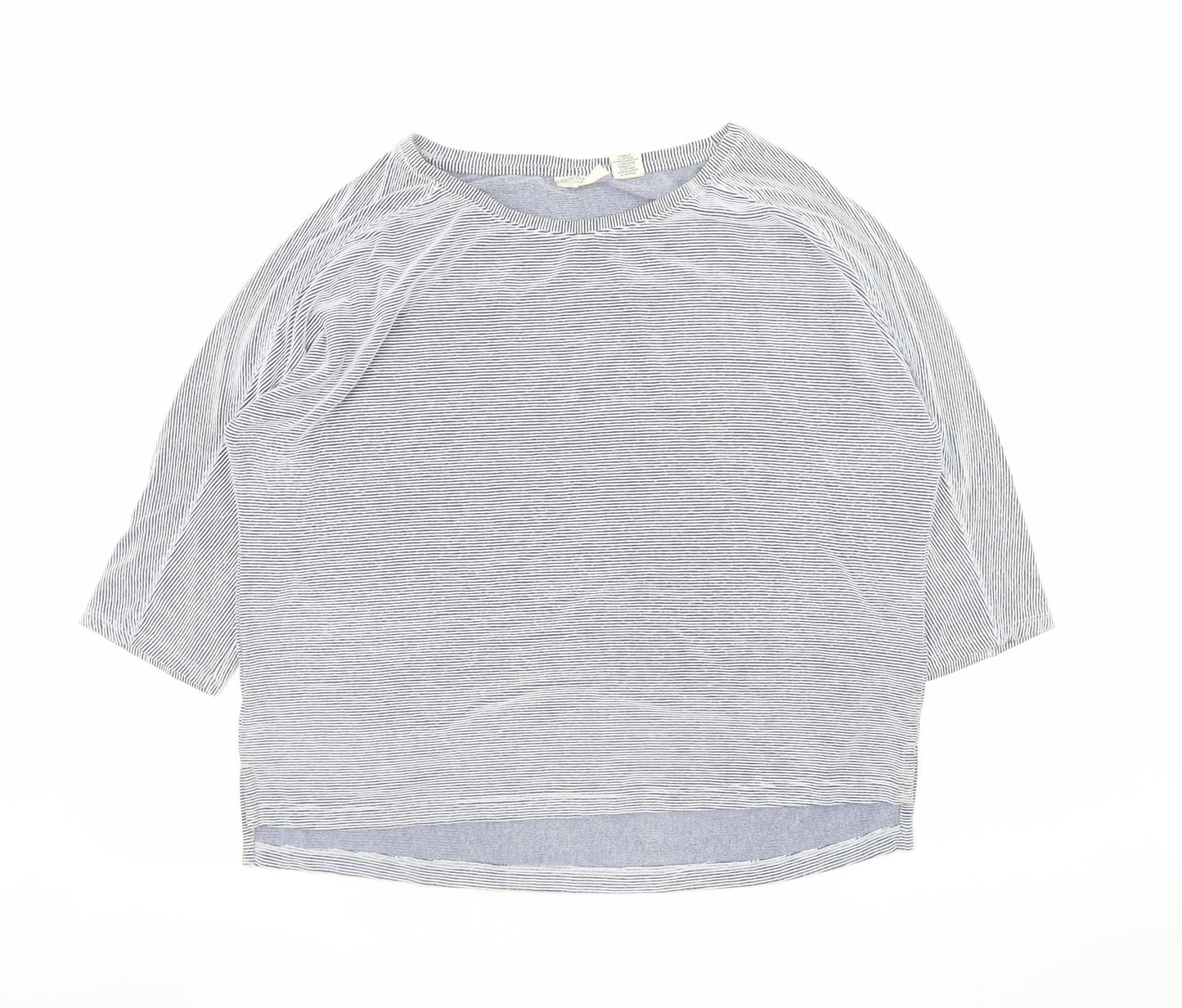 Christian Siriano Women Blue Striped Relaxed T-Shirt L