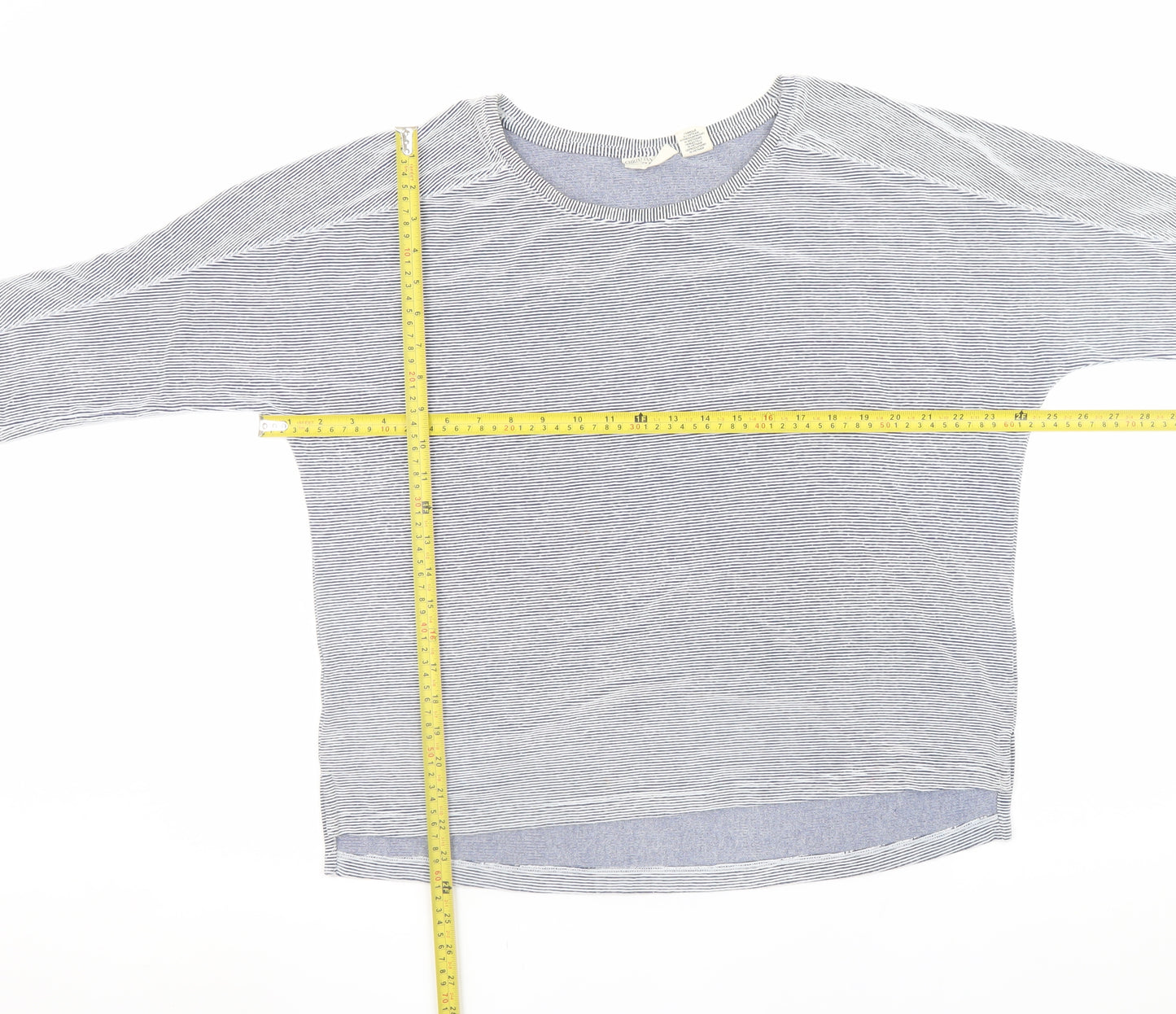 Christian Siriano Women Blue Striped Relaxed T-Shirt L