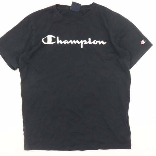 Champion Teens Black Large Crew Neck Short Sleeve Cotton Sports T-Shirt