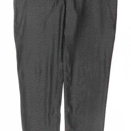 Reebok Womens Black Animal Print High Rise Ankle Leggings L
