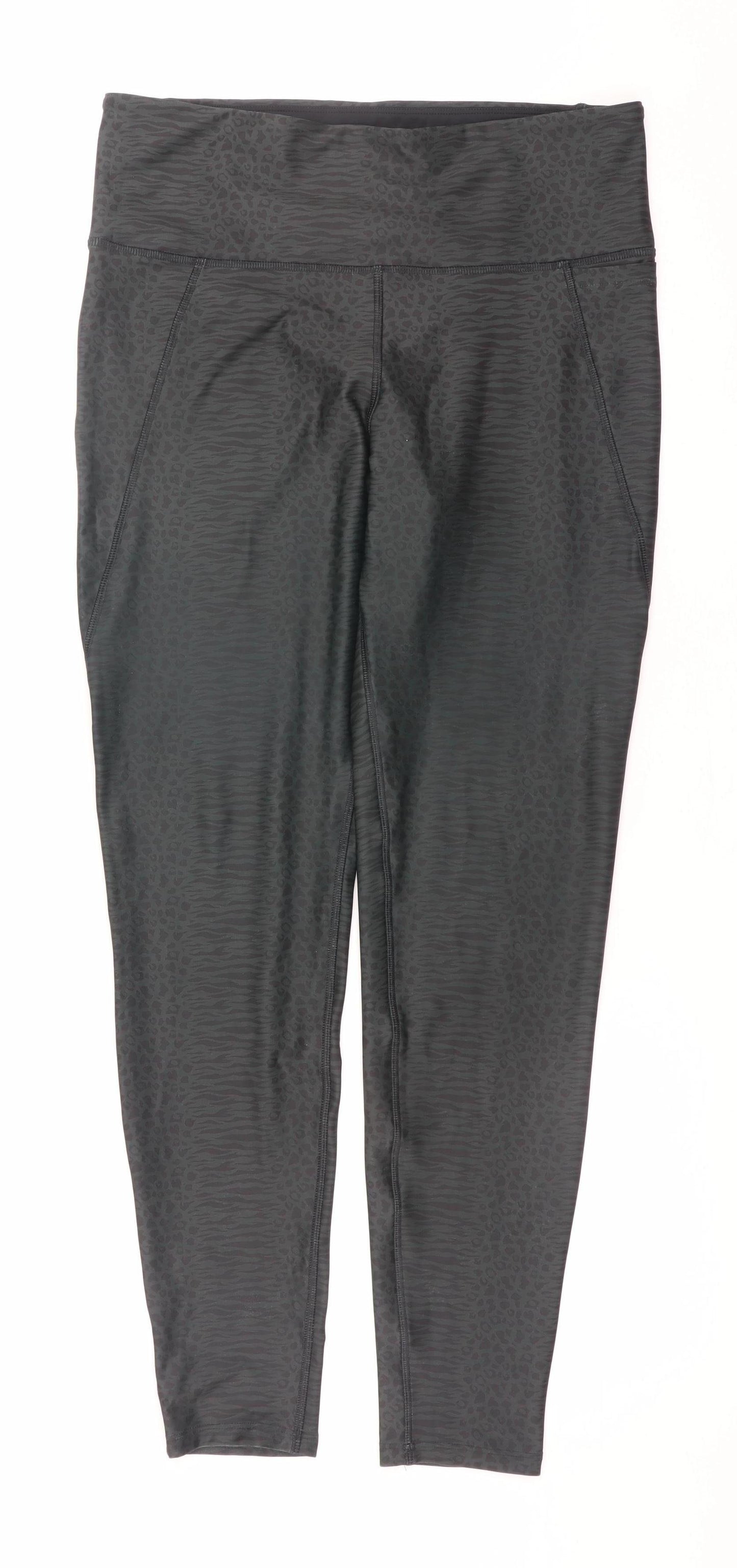 Reebok Womens Black Animal Print High Rise Ankle Leggings L