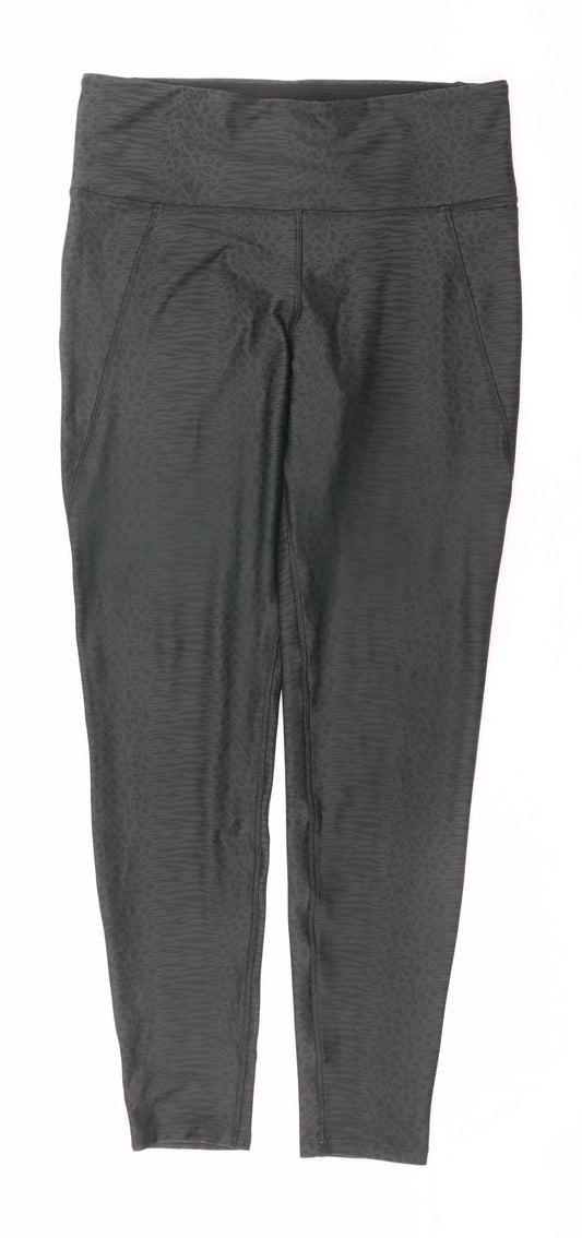 Reebok Womens Black Animal Print High Rise Ankle Leggings L