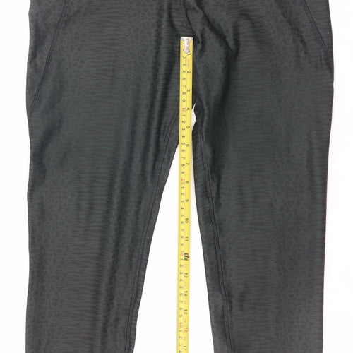 Reebok Womens Black Animal Print High Rise Ankle Leggings L