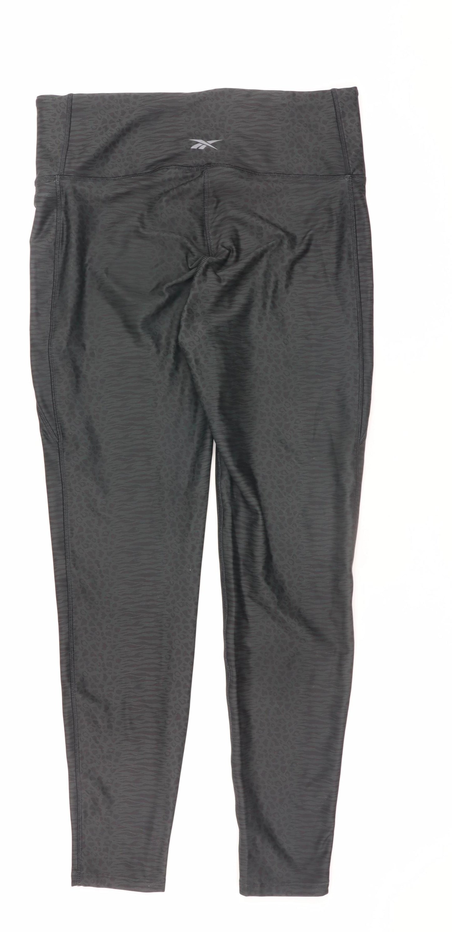 Reebok Womens Black Animal Print High Rise Ankle Leggings L