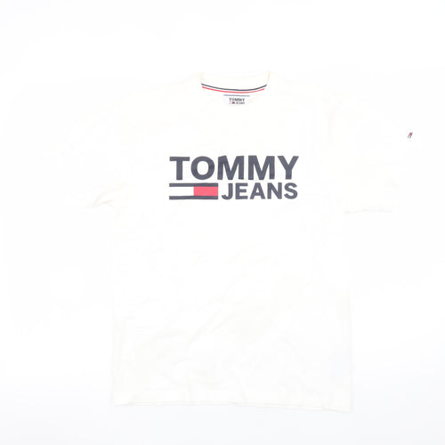 Tommy Jeans Men's White XS Regular Fit Logo Cotton T-Shirt