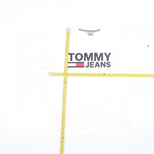 Tommy Jeans Men's White XS Regular Fit Logo Cotton T-Shirt