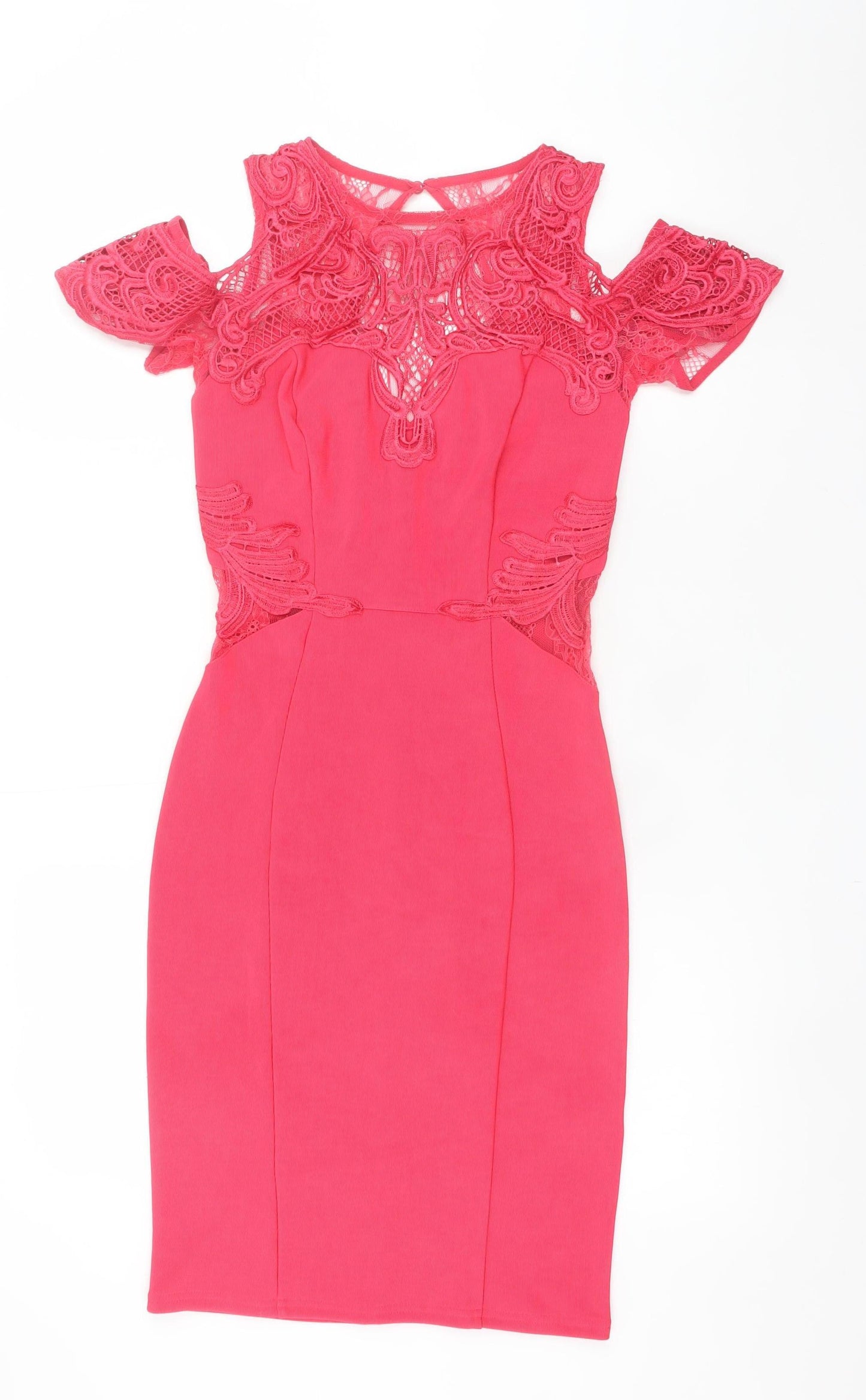 Lipsy Women’s Pink Lace Cold Shoulder Bodycon Dress Size 8