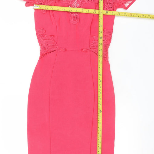 Lipsy Women’s Pink Lace Cold Shoulder Bodycon Dress Size 8