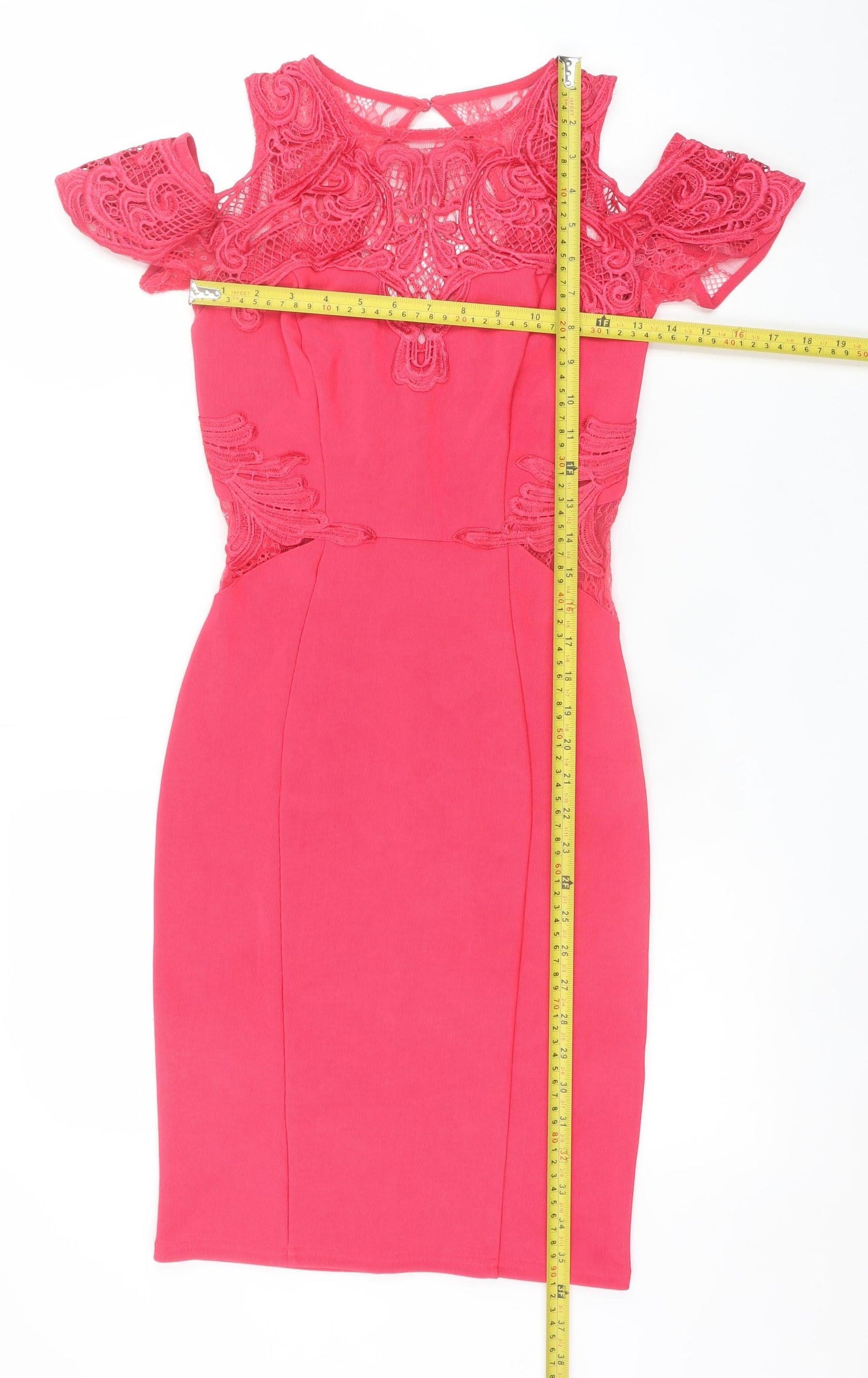 Lipsy Women’s Pink Lace Cold Shoulder Bodycon Dress Size 8