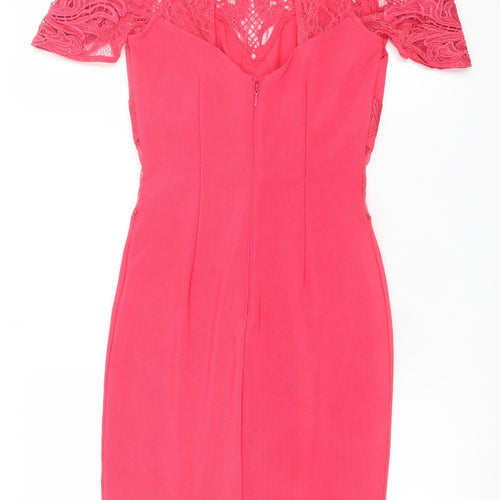 Lipsy Women’s Pink Lace Cold Shoulder Bodycon Dress Size 8