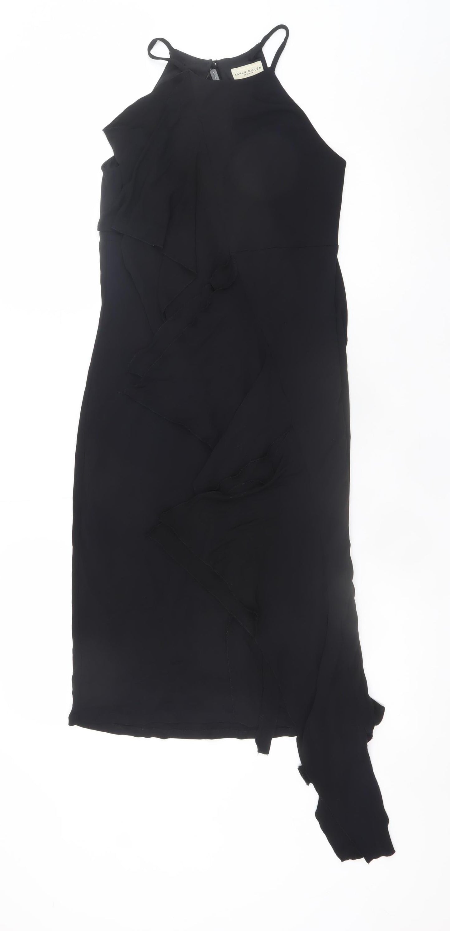 Karen Millen Women Black Size 8 Halter Neck Ruffle Bodycon Dress