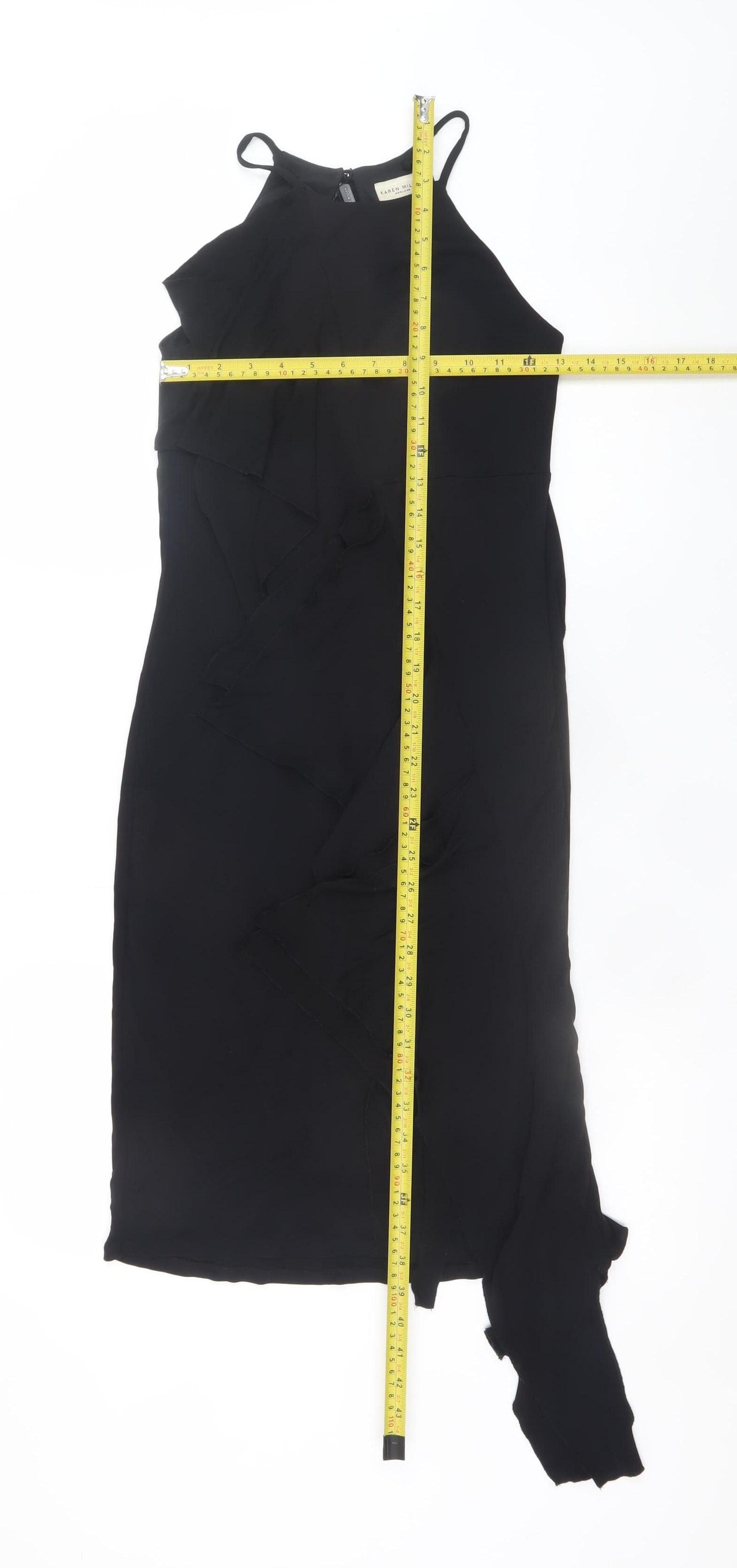 Karen Millen Women Black Size 8 Halter Neck Ruffle Bodycon Dress