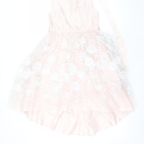 Monsoon Girls Pink Floral Embroidered A-Line Party Dress 8 Years