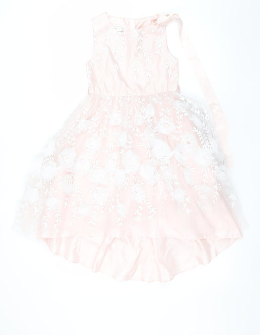 Monsoon Girls Pink Floral Embroidered A-Line Party Dress 8 Years