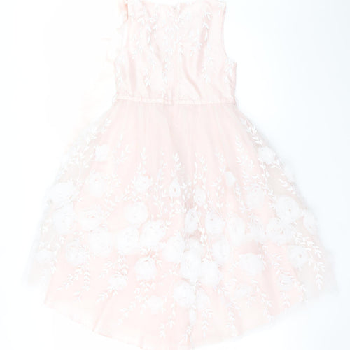 Monsoon Girls Pink Floral Embroidered A-Line Party Dress 8 Years