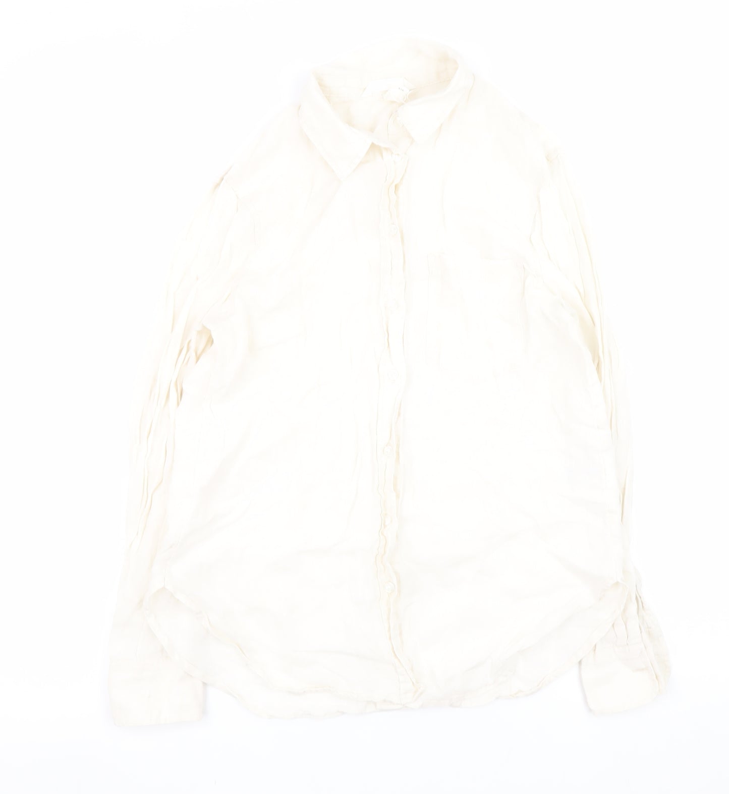H&M Women’s Ivory Linen Button-Up Shirt Long Sleeve XS Lightweight