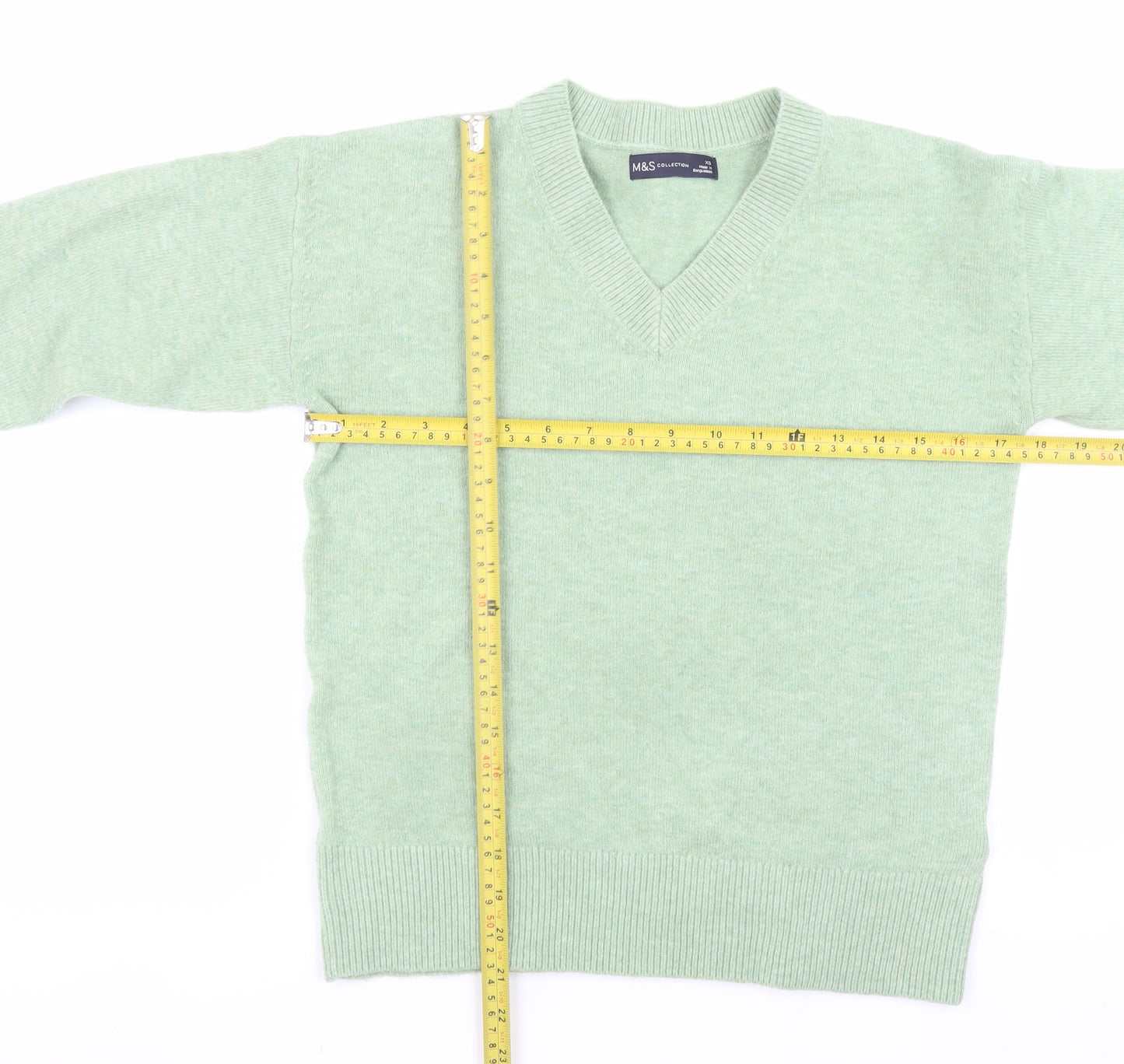 Marks and Spencer Men's Green XS V-Neck Pullover Jumper