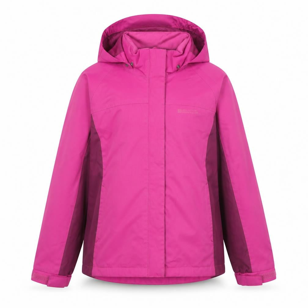 Front view of Mountain Warehouse Teens Pink Waterproof Hooded Rain Jacket 11-12 YRS