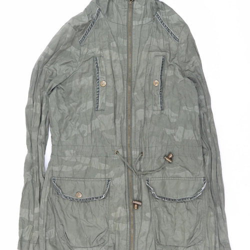 Lipsy Women Green Size 10 Hooded Parka Jacket with Zip & Drawstring