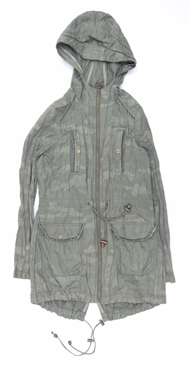 Lipsy Women Green Size 10 Hooded Parka Jacket with Zip & Drawstring