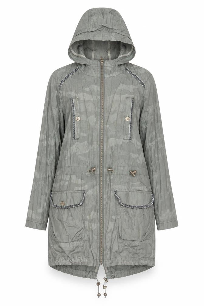 Front view of Lipsy Women Green, size 10, Hooded Parka Jacket with Zip & Drawstring