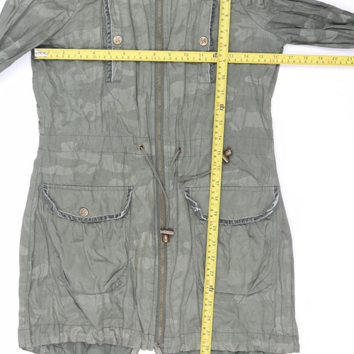 Lipsy Women Green Size 10 Hooded Parka Jacket with Zip & Drawstring