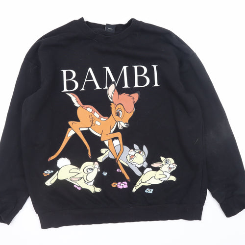 Disney at George Bambi Black Sweatshirt Women L Cotton Blend Pullover