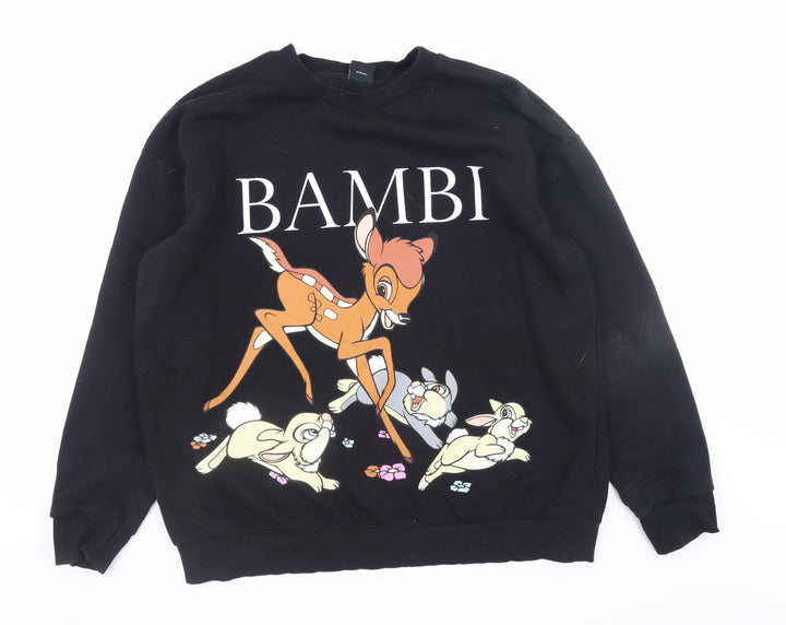 Disney at George Bambi Black Sweatshirt Women L Cotton Blend Pullover