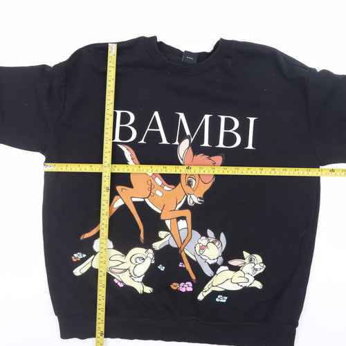 Disney at George Bambi Black Sweatshirt Women L Cotton Blend Pullover