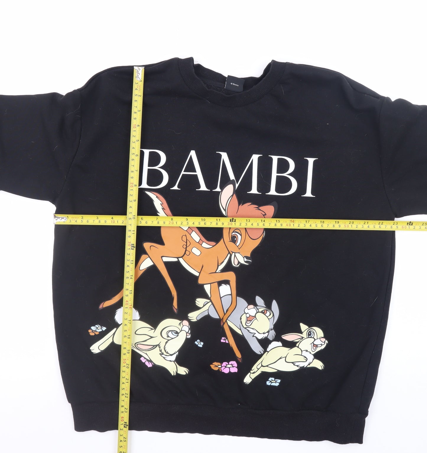 Disney at George Bambi Black Sweatshirt Women L Cotton Blend Pullover