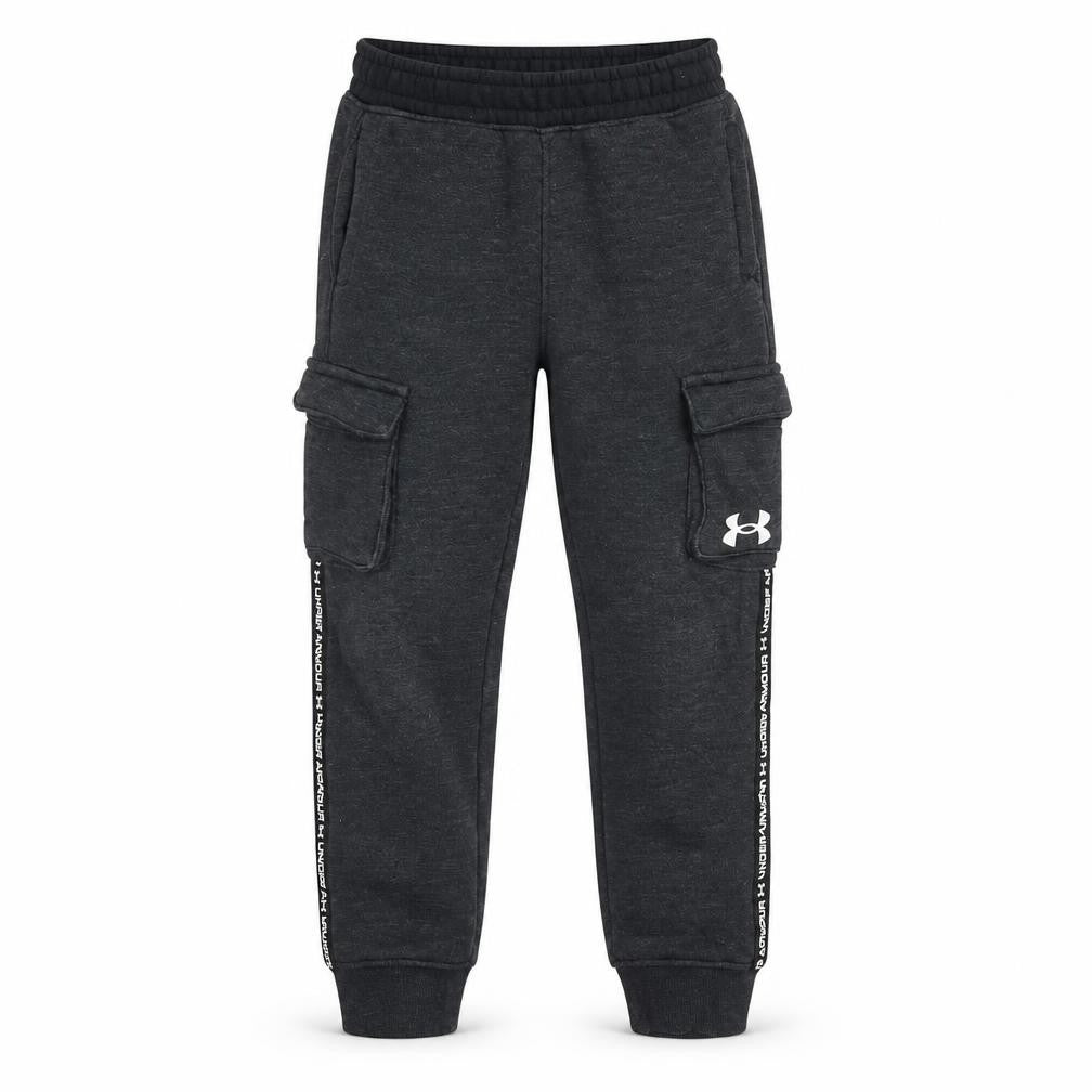 Front view of Under Armour boys’ black 5-6 years jogger sweatpants with cargo pockets
