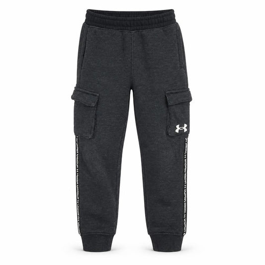 Front view of Under Armour boys’ black 5-6 years jogger sweatpants with cargo pockets