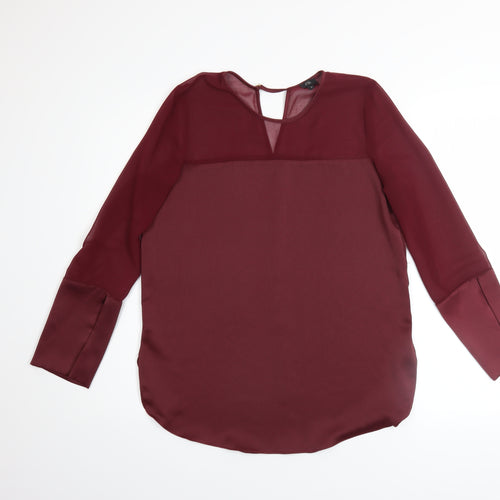 River Island Women Red Long Sleeve Chiffon Blouse Size 8